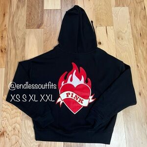 VS PINK BLACK VALENTINES HEART FLAME FULL ZIP HOODIE LIMITED EDITION SWEATSHIRT